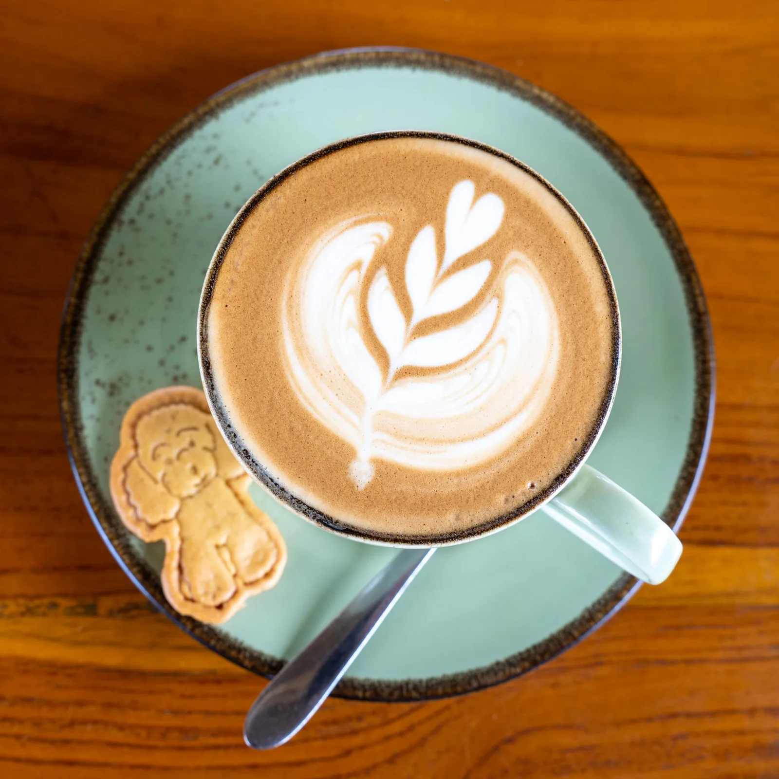 Latte and biscuits seen from above